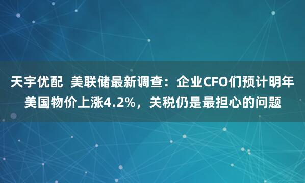 天宇优配  美联储最新调查：企业CFO们预计明年美国物价上涨4.2%，关税仍是最担心的问题
